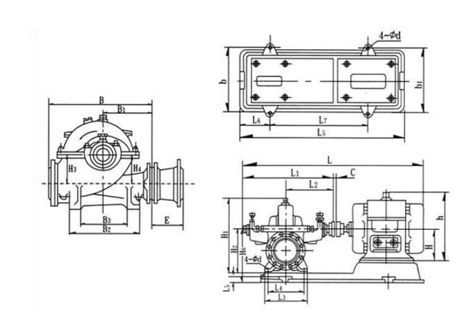 單級雙吸離心泵安裝尺寸圖